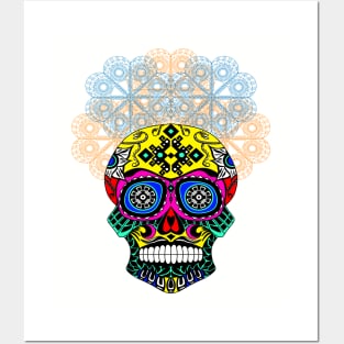 colorful catrina in floral crown ecopop pattern Posters and Art